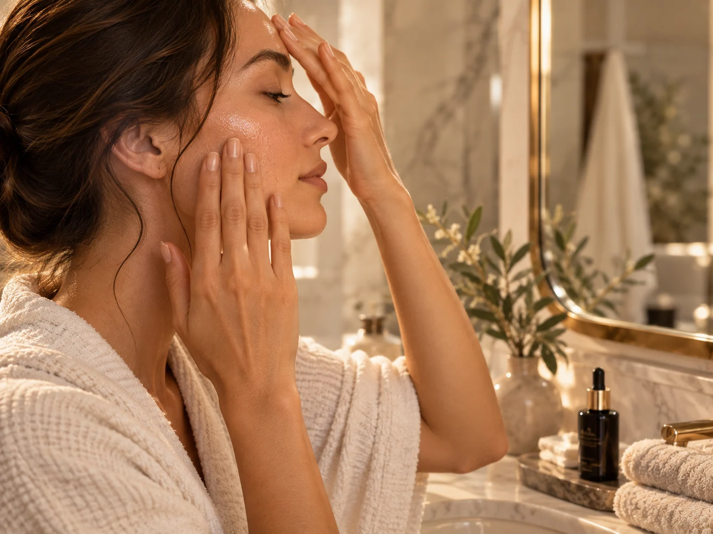 Application de quelques gouttes d’huile visage Éclorya dans la paume