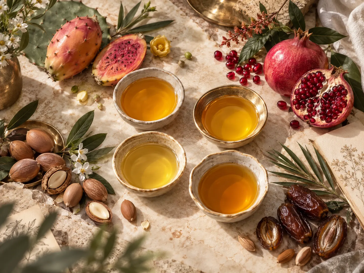 Comparatif des huiles végétales Éclorya : figue de Barbarie, grenade, argan et noyaux de dattes