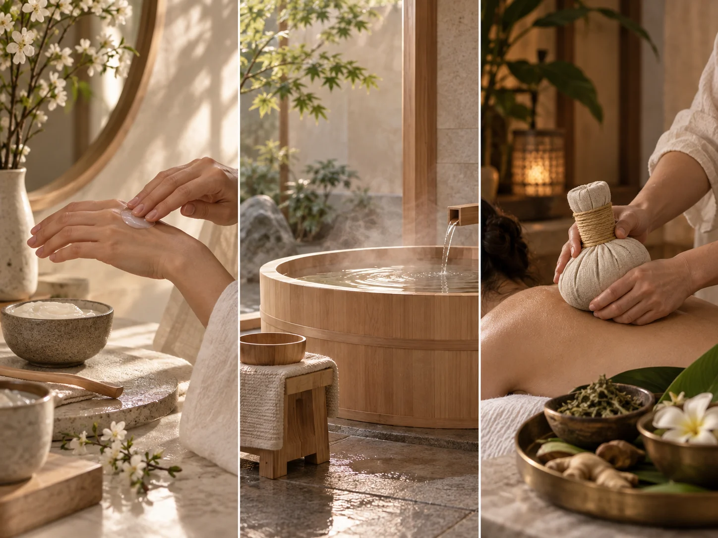 Rituel de soin asiatique inspiré de la Corée, du Japon et de la Thaïlande avec vapeur douce, eau et gestes de mains