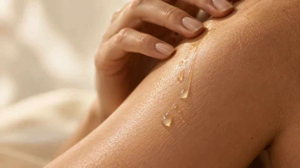 quelques gouttes d’huile végétale sur une peau adulte