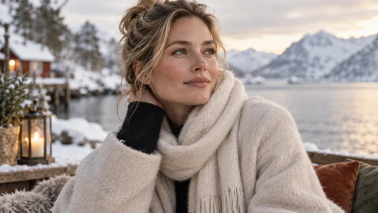 adulte en hiver nordique avec écharpe et peau naturelle