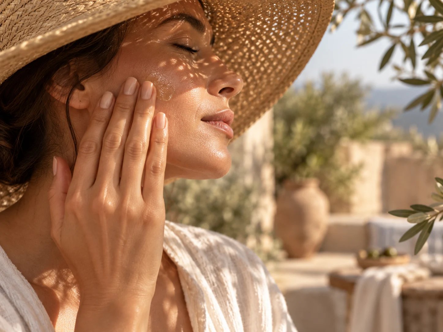 Visage en lumière douce avec chapeau et protection solaire dans l’univers Éclorya