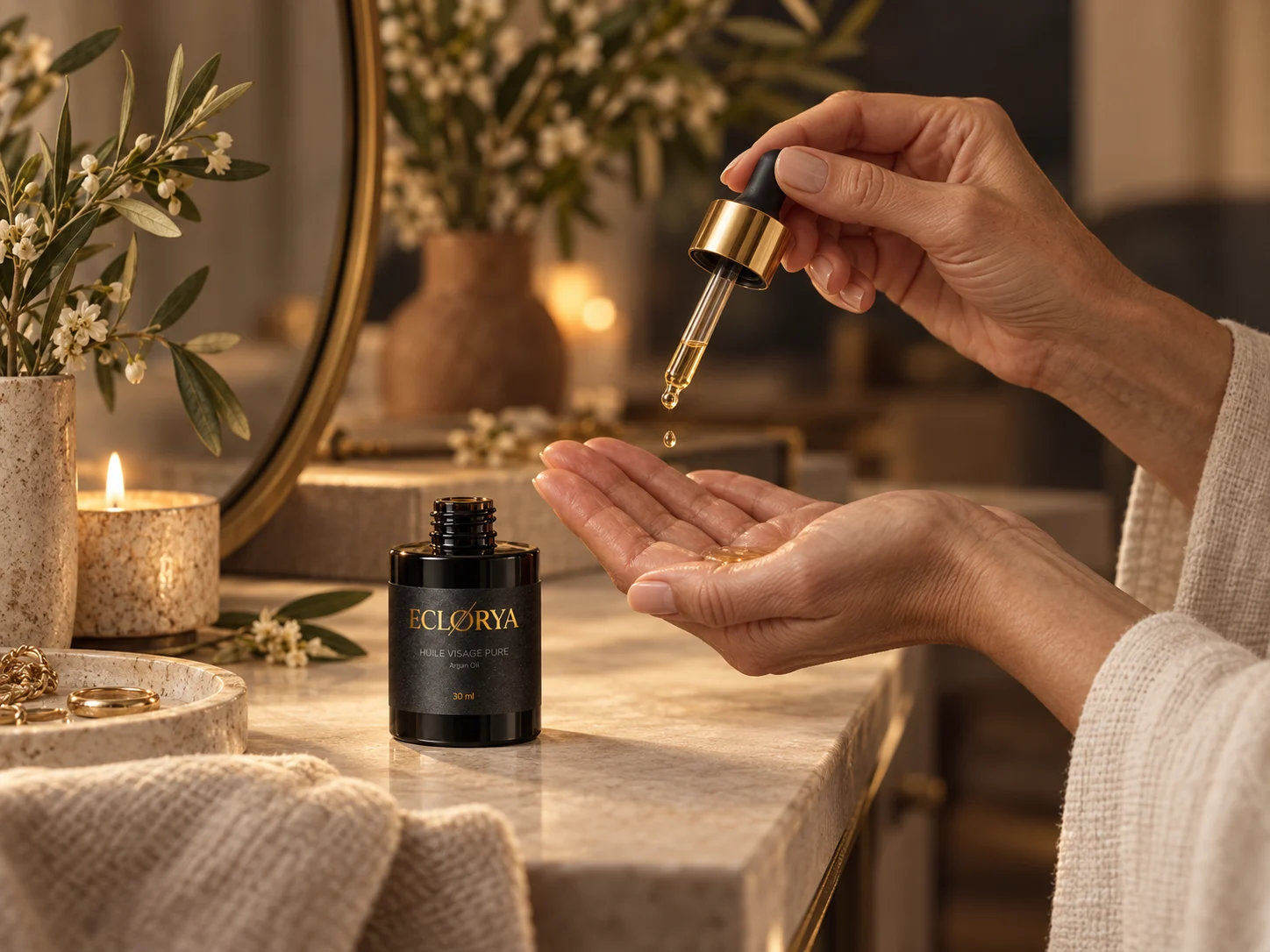 Rituel du soir avec huiles végétales Éclorya pour peau mature